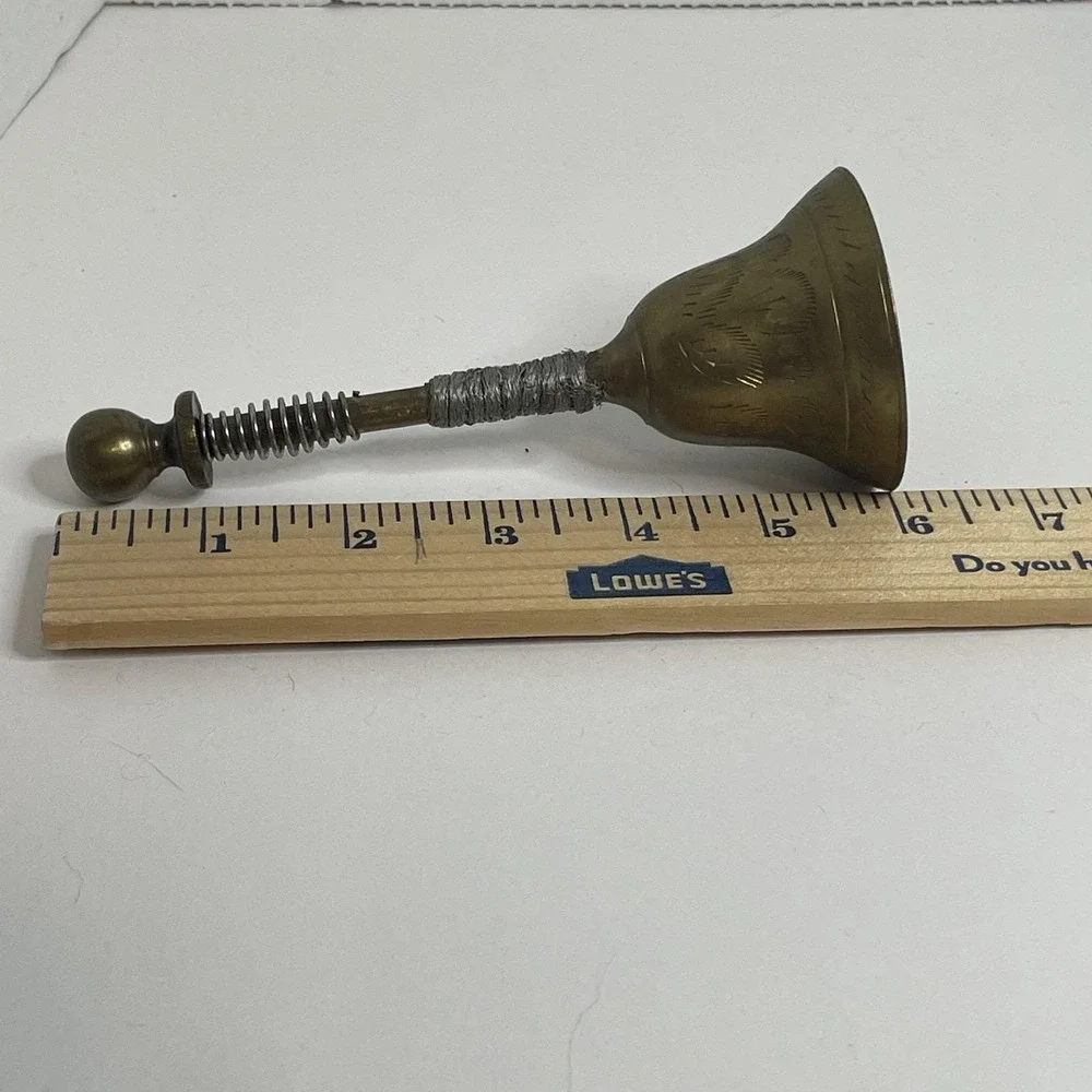 Vintage Brass Bell Etched Leaves Design Very Unusual